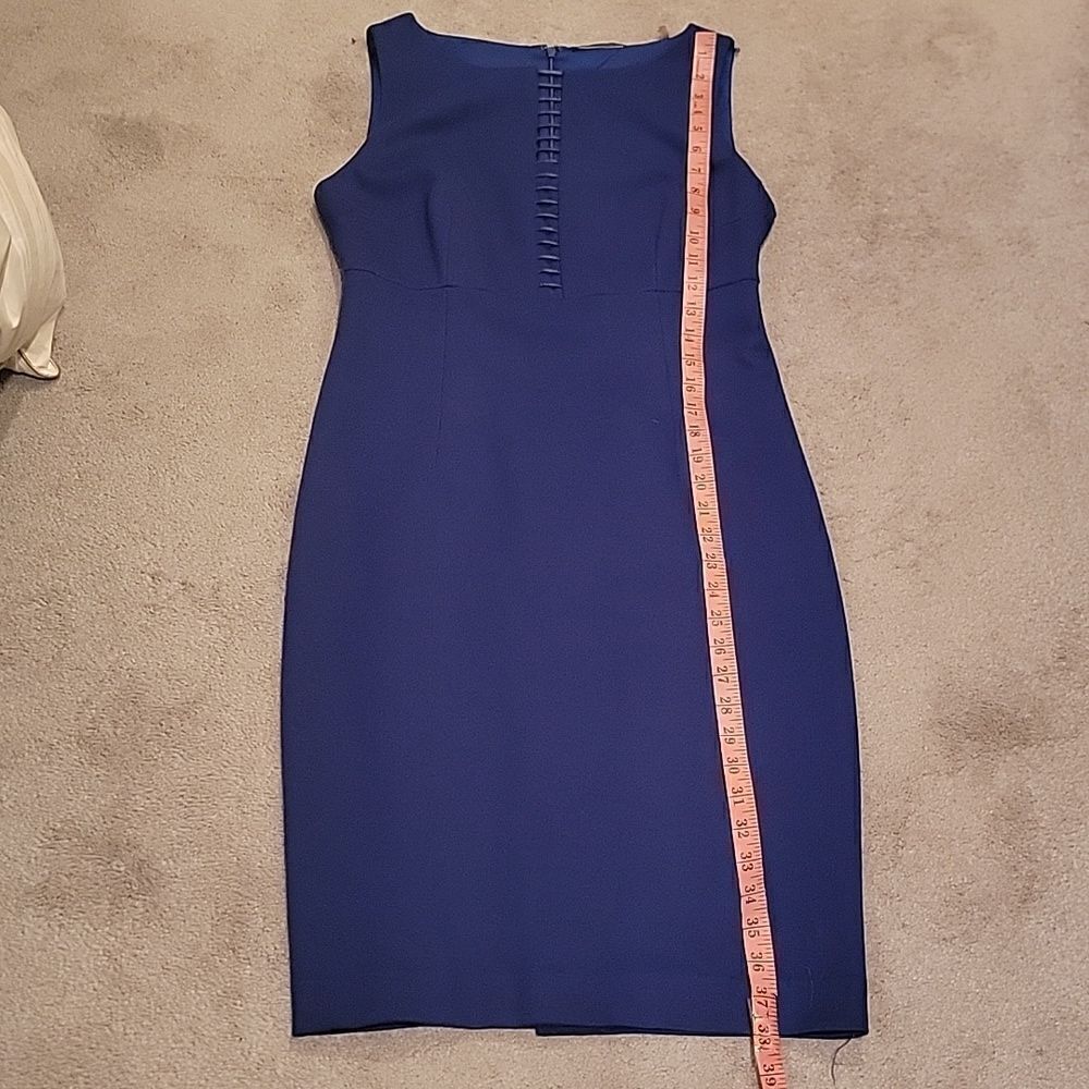Elie Tahari royal blue leather trimmed sheath dress sz 8 - Picture 6 of 10